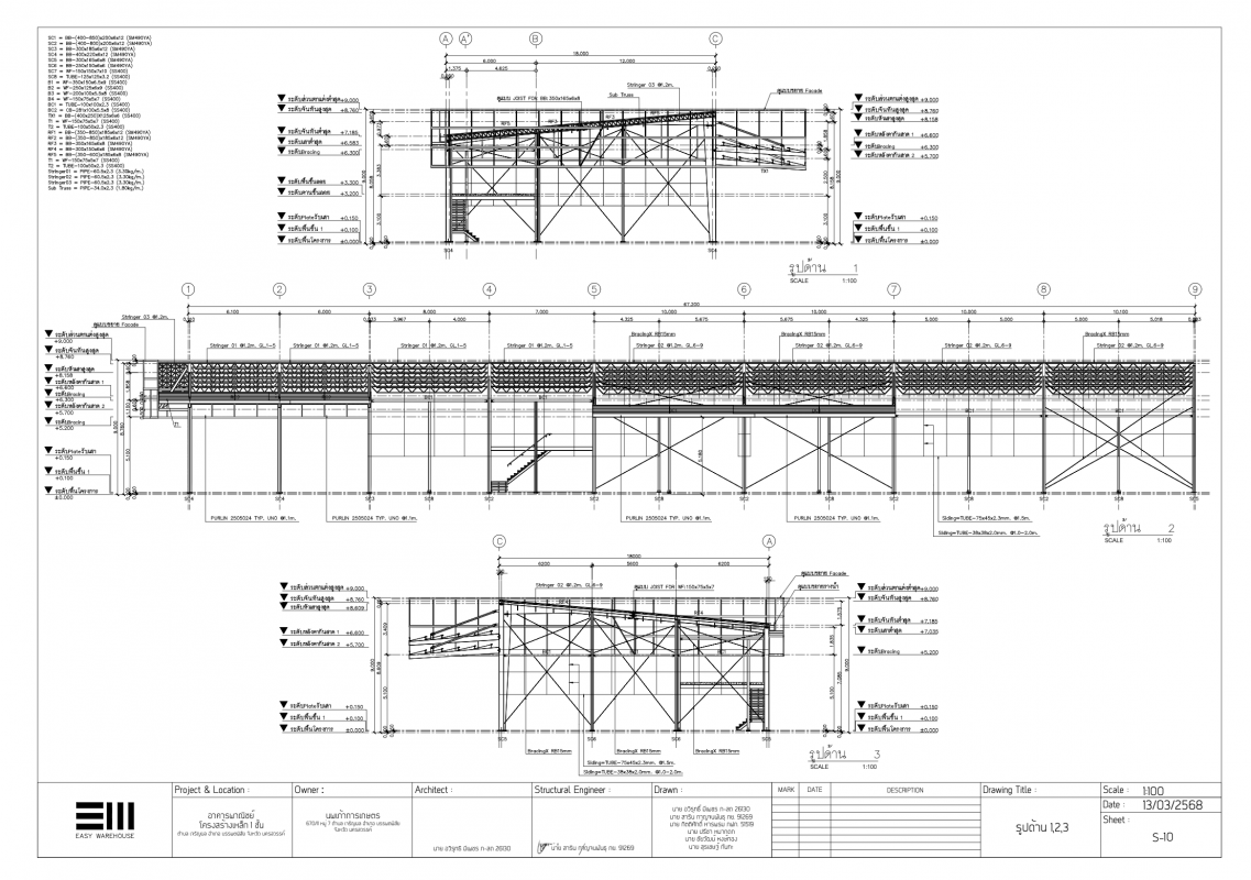 แบบก่อสร้าอย่างงละเอียด โดย easy warehouse LOD 400 แสดง Connection Details รอยต่อโครงสร้างเหล็ก